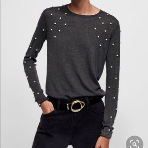 ZARA PEARL SLEEVE SWEATER 😍 knitwear fallwinter